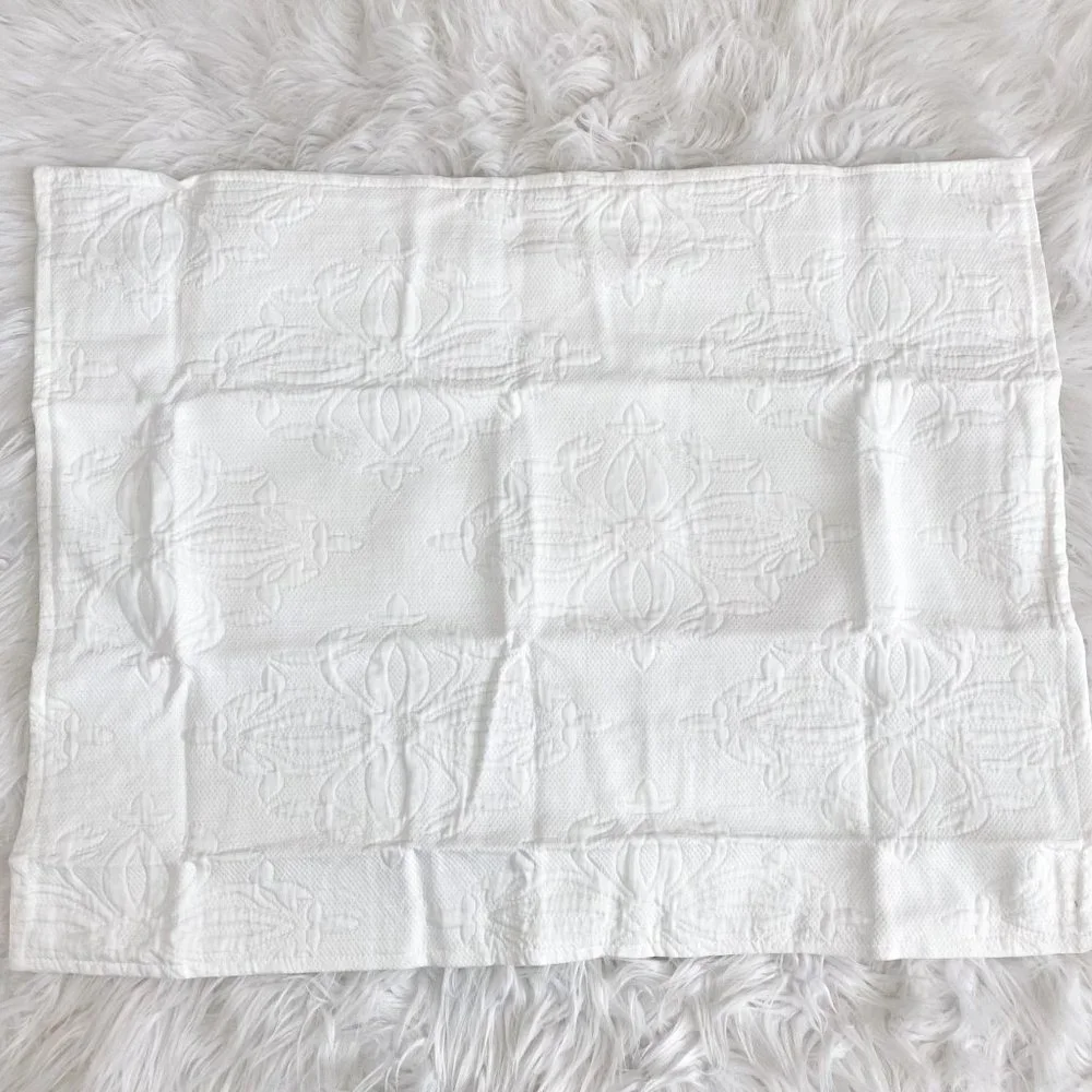 West Elm Green Organic Floral Embossed Ivory Pillow Shams Standard Set of 2 NEW
